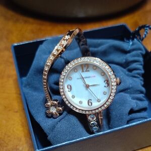 Isaac Mizrahi Rose Gold and White Crystal-Accent Bracelet Watch